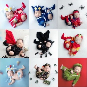 Dvotinst Реквизит за снимки на новородени момчета, страхотен комплект дрехи с декоративни кукли, тематични комплект за студийната стрелба, реквизит за снимки