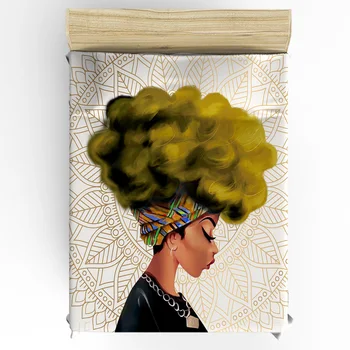 Африканска жена, Жена на Мандала, Жълти косата, Спално бельо, Чаршаф, матрак цилиндър с еластична домашна двойно чаршаф (без да се покрива възглавница)