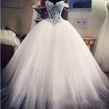 Бална рокля, Булчински рокли, бродирани с мъниста, кристален Тюл, сватбени рокли с дантела отзад, Сшитое по поръчка, Арабско рокля