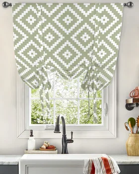 Геометрична квадратна текстурирани завеса от градински чай зелен цвят за всекидневна, кухня, Римска завеса, Начало декор, щори, завеси
