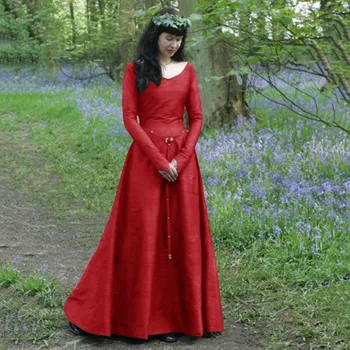 Дамско Модно Винтажное Келтско Средновековна рокля с дълъг ръкав Дължина до пода, Ренессансное готическа Рокля за Cosplay на Хелоуин