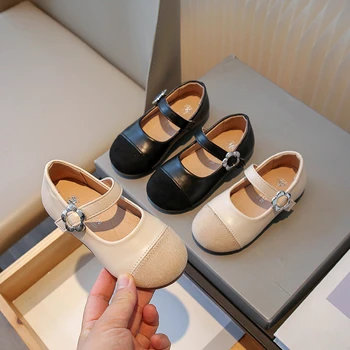 Детски Кожени обувки; Модерни велурени обувки на плоска подметка за момичета; Цвят Черен, бежов; Стилна училищни обувки b 23-35 за малки момичета; Обувки на Принцесата; G09074