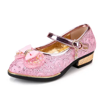Детски Сватбени Модела обувки, Нови Детски Обувки на Принцесата с Бантиком-пеперуда, Кожени Обувки за момичета, Ежедневни обувки за момичета, Студентски обувки на висок Ток