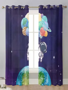 Космос и Космически Планета балон Астронавти Прозрачни Завеси За прозорците на хола Завесата Тюлевая Завеса Cortinas Завеси За дома