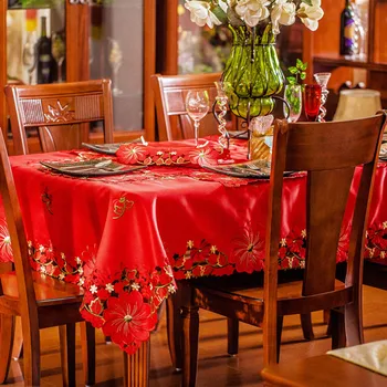 Кърпа за маса, чай маса, тенис на флаг, на бродирани селска местност в европейски стил, луксозен, червен правоъгълник от висок клас