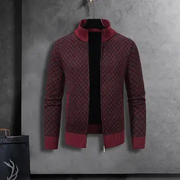 Мъжки пуловер, палто, Стилен мъжки вязаный жилетка, пуловер, топло меко модно палто, яке за есента-зимата с геометричен дизайн