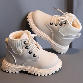 Обувки Tide за деца, Есен-зима, Топло Плътни Памучни обувки за момчета и момичета, Зимни обувки за малки деца, Кожени Памук ботуши, Модерни меки