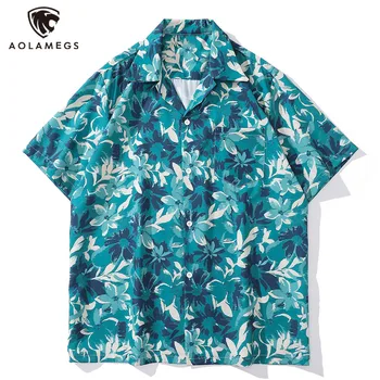 Плажни Хавайски ризи с флорални принтом в стил хип-хоп за мъже, Градинска дрехи, Свободни ежедневни модерен риза, отгоре с къси ръкави в стил Харадзюку