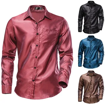 Реколта ризи за мъже, Лятна риза с дълги ръкави и копчета, монофонични случайни топ, блуза, Ежедневни красиви мъжки ризи ropa hombre