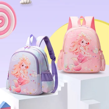Розово училище раница с анимационни модел за момичета началното училище, раница за детска градина, Найлонова чанта