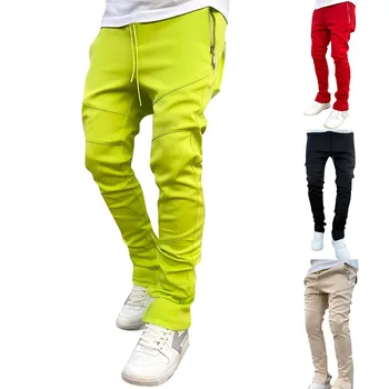 Флуоресцентни Зелени Панталони, мъжки Пролетни и модерни есенни прости обикновена улица панталони за почивка, Панталони свободно намаляване за бягане 