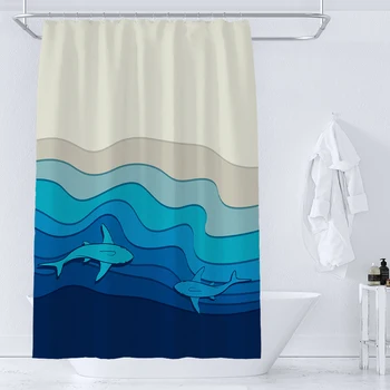 Художествена Завеса за душ с изображение на Делфин от картун Океана, Водоустойчив Полиестерен плат, Домашна Завеса за декорация на баня с куки